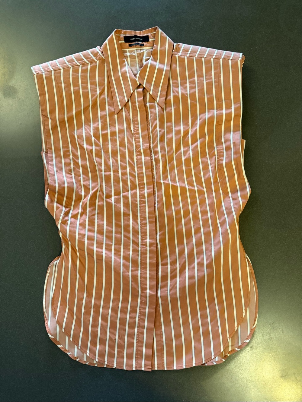 Isabel Marant Sleeveless Striped Button-Down Top in Brown and White